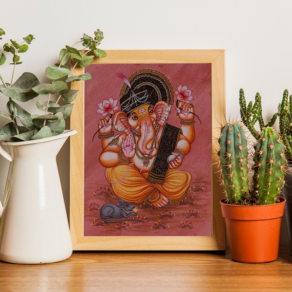 Lotus Blessing Lord Ganesha Divine Painting – Traditional Spiritual Wall Art (alt view)